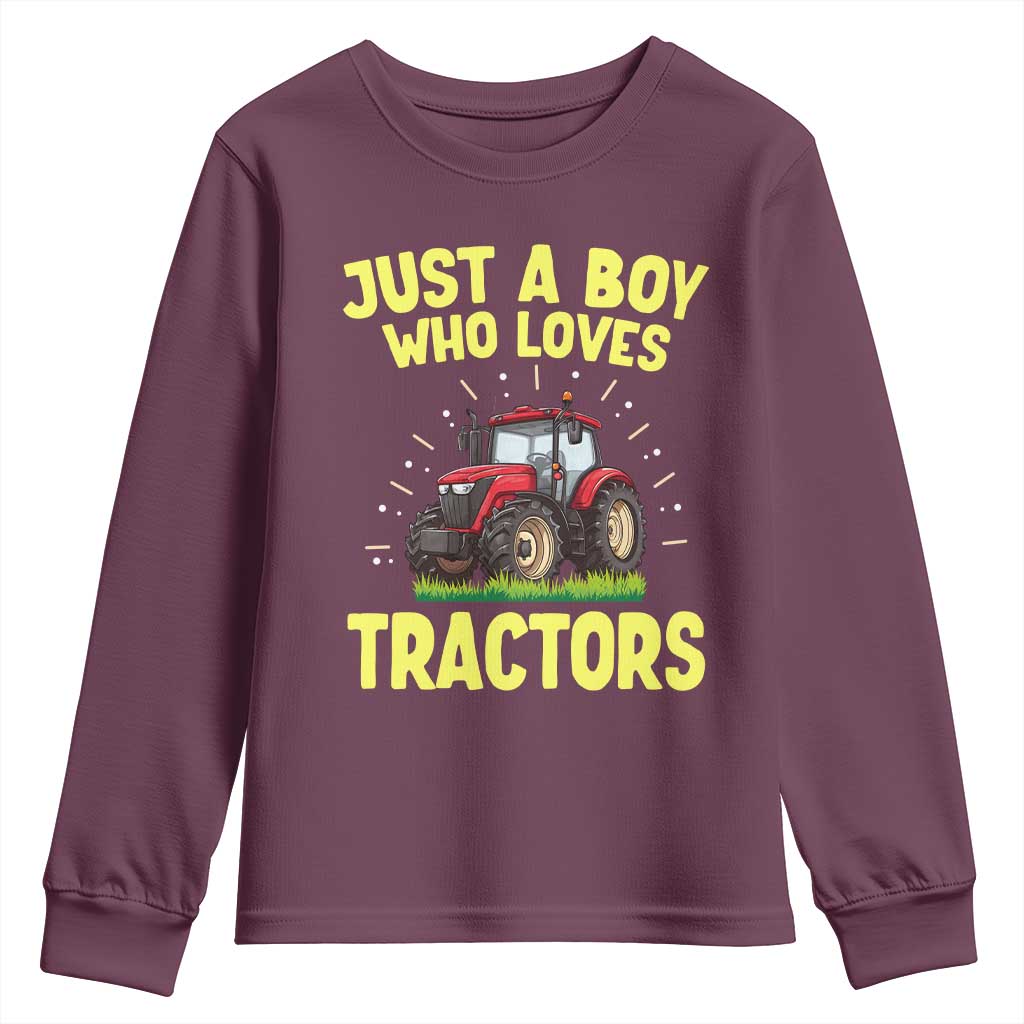 Funny Farming Tractor Youth Sweatshirt Just A Boy Who Loves Tractors - Wonder Print Shop