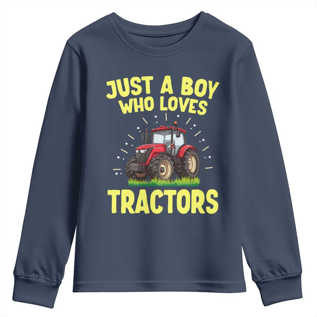 Funny Farming Tractor Youth Sweatshirt Just A Boy Who Loves Tractors - Wonder Print Shop