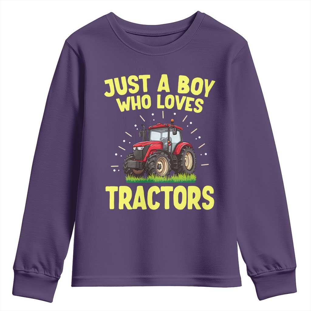 Funny Farming Tractor Youth Sweatshirt Just A Boy Who Loves Tractors - Wonder Print Shop