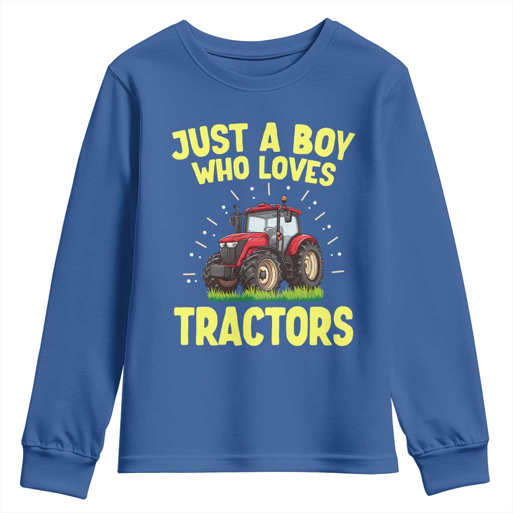 Funny Farming Tractor Youth Sweatshirt Just A Boy Who Loves Tractors - Wonder Print Shop
