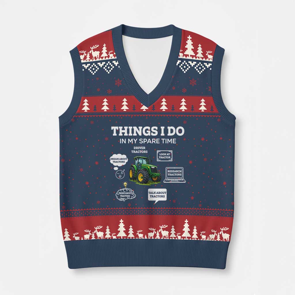 Funny Farmers V-Neck Knit Sweater Vest Things I Do In My Spare Time - Wonder Print Shop