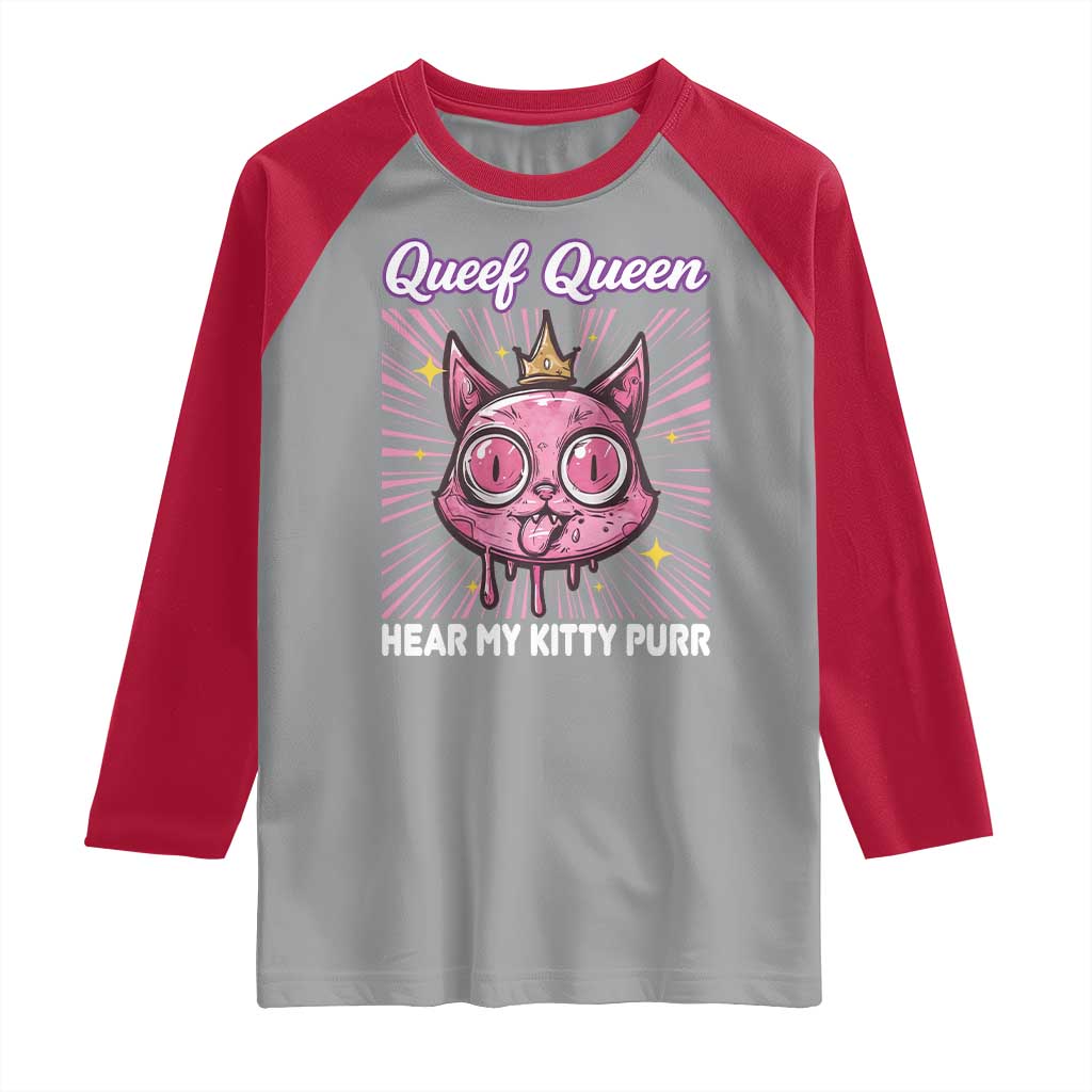 Queef Queen Cat Meme Raglan Shirt Funny Inappropriate Adult Humor - Wonder Print Shop