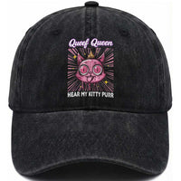 Queef Queen Cat Meme Washed Cotton Baseball Cap Funny Inappropriate Adult Humor