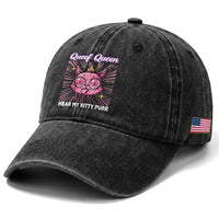 Queef Queen Cat Meme Washed Cotton Baseball Cap Funny Inappropriate Adult Humor