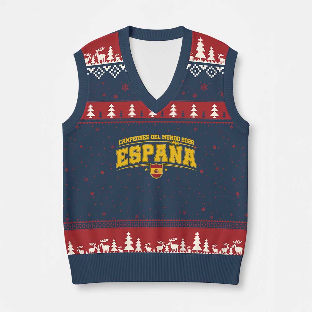 Spain Champions 2026 V-Neck Knit Sweater Vest Espana Soccer Football Fan Spanish Flag