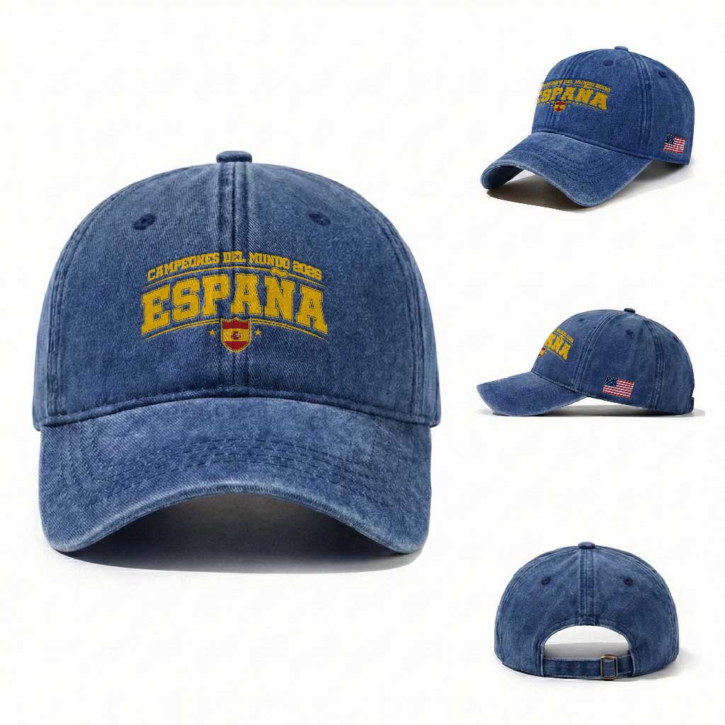 Spain Champions 2026 Washed Cotton Baseball Cap Espana Soccer Football Fan Spanish Flag