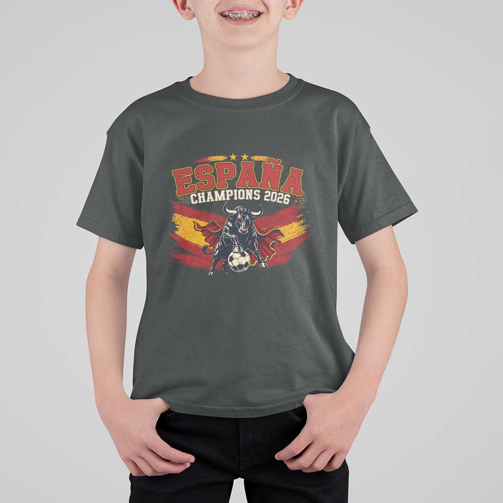 Spain Champions 2026 T Shirt For Kid Espana Soccer Fan Spanish Flag Bull