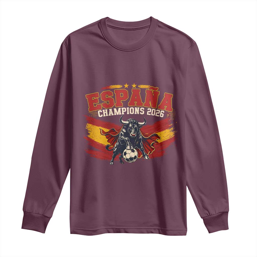 Spain Champions 2026 Long Sleeve Shirt Espana Soccer Fan Spanish Flag Bull
