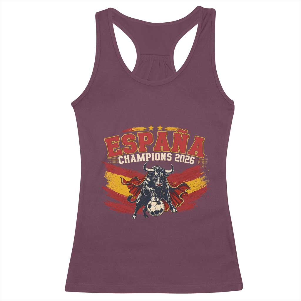 Spain Champions 2026 Racerback Tank Top Espana Soccer Fan Spanish Flag Bull