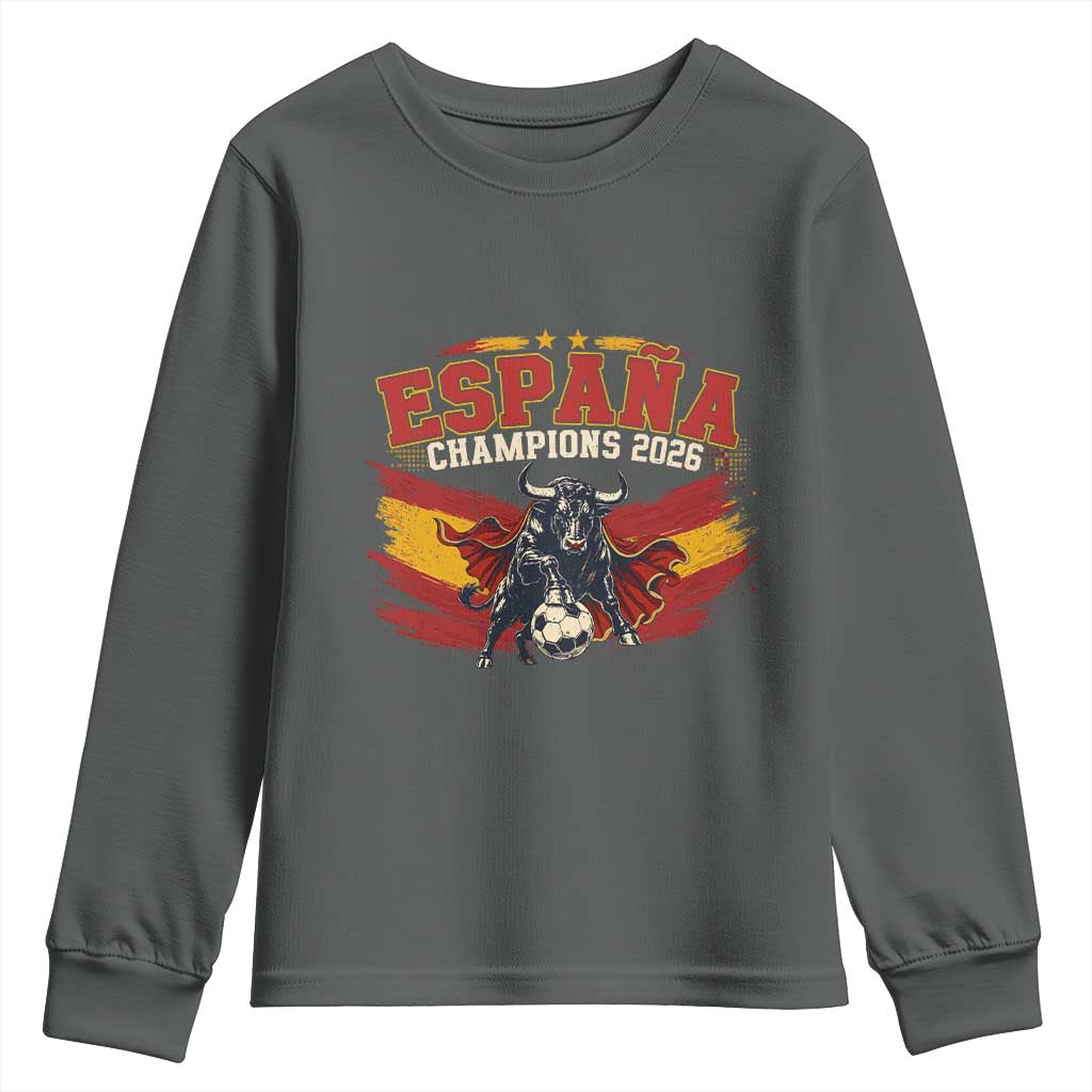 Spain Champions 2026 Youth Sweatshirt Espana Soccer Fan Spanish Flag Bull