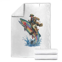 Vintage Cowboy Riding Rainbow Trout Throw Blanket Funny Fishing Western Rodeo