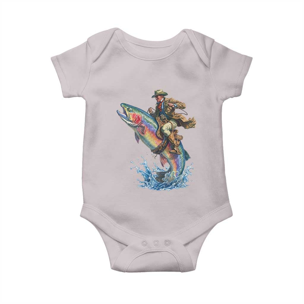 Vintage Cowboy Riding Rainbow Trout Baby Onesie Funny Fishing Western Rodeo