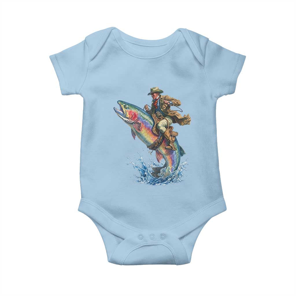 Vintage Cowboy Riding Rainbow Trout Baby Onesie Funny Fishing Western Rodeo