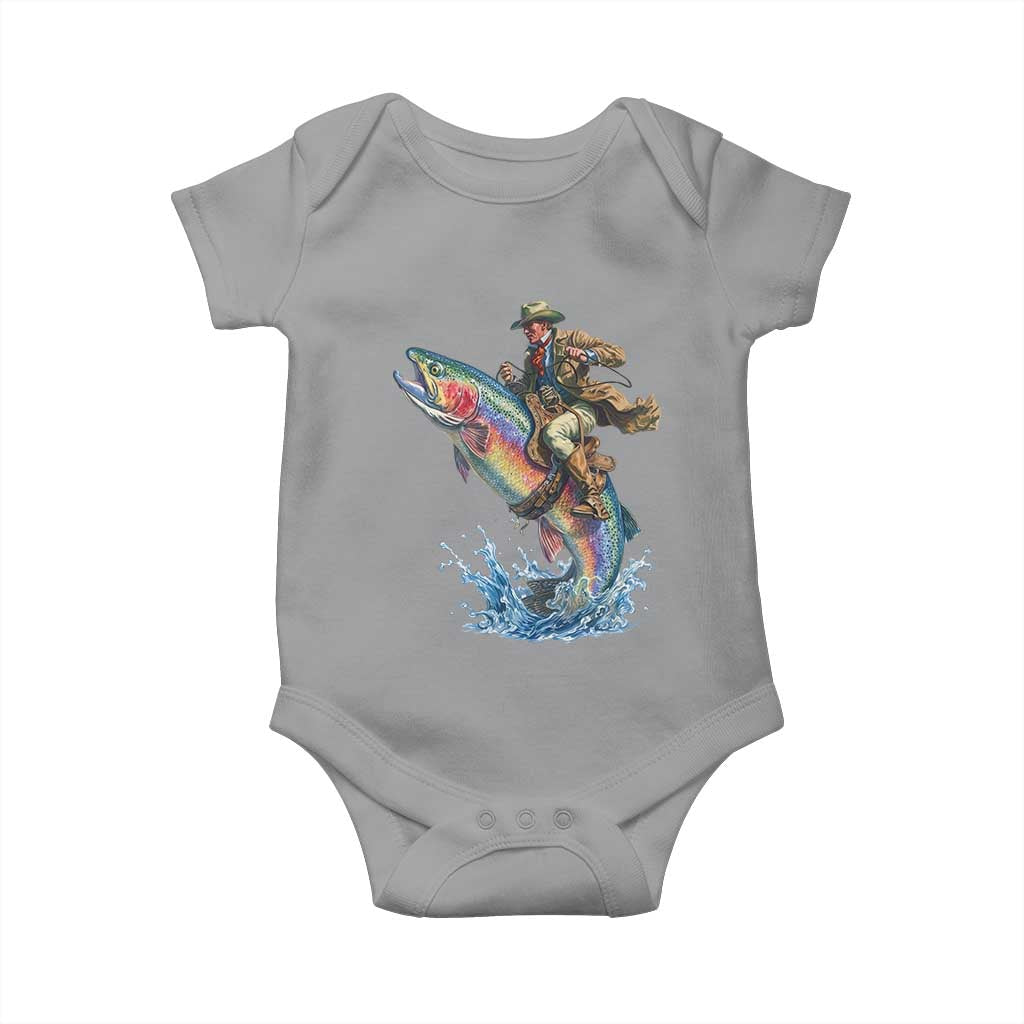 Vintage Cowboy Riding Rainbow Trout Baby Onesie Funny Fishing Western Rodeo