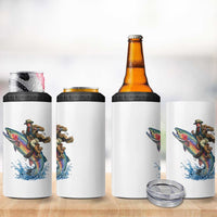 Vintage Cowboy Riding Rainbow Trout 4 in 1 Can Cooler Tumbler Funny Fishing Western Rodeo