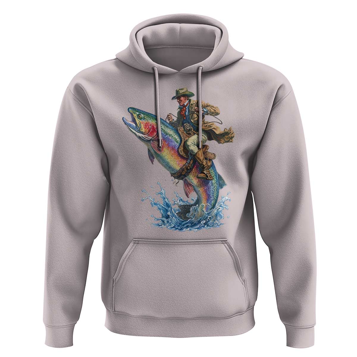 Vintage Cowboy Riding Rainbow Trout Hoodie Funny Fishing Western Rodeo