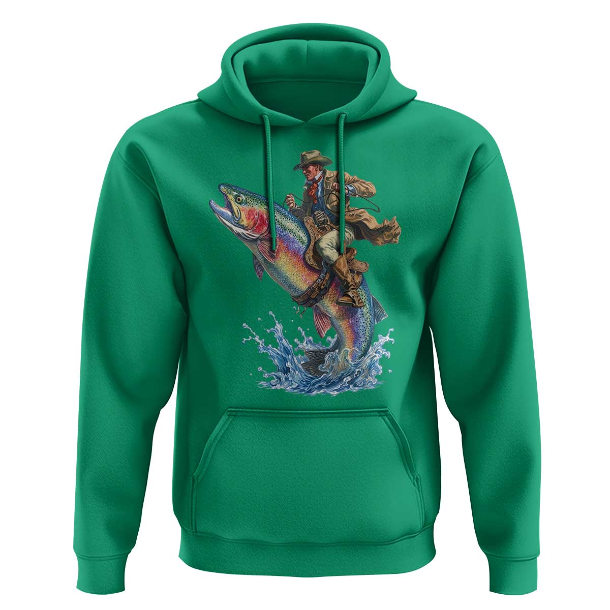 Vintage Cowboy Riding Rainbow Trout Hoodie Funny Fishing Western Rodeo