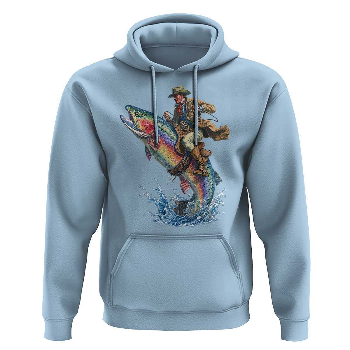Vintage Cowboy Riding Rainbow Trout Hoodie Funny Fishing Western Rodeo
