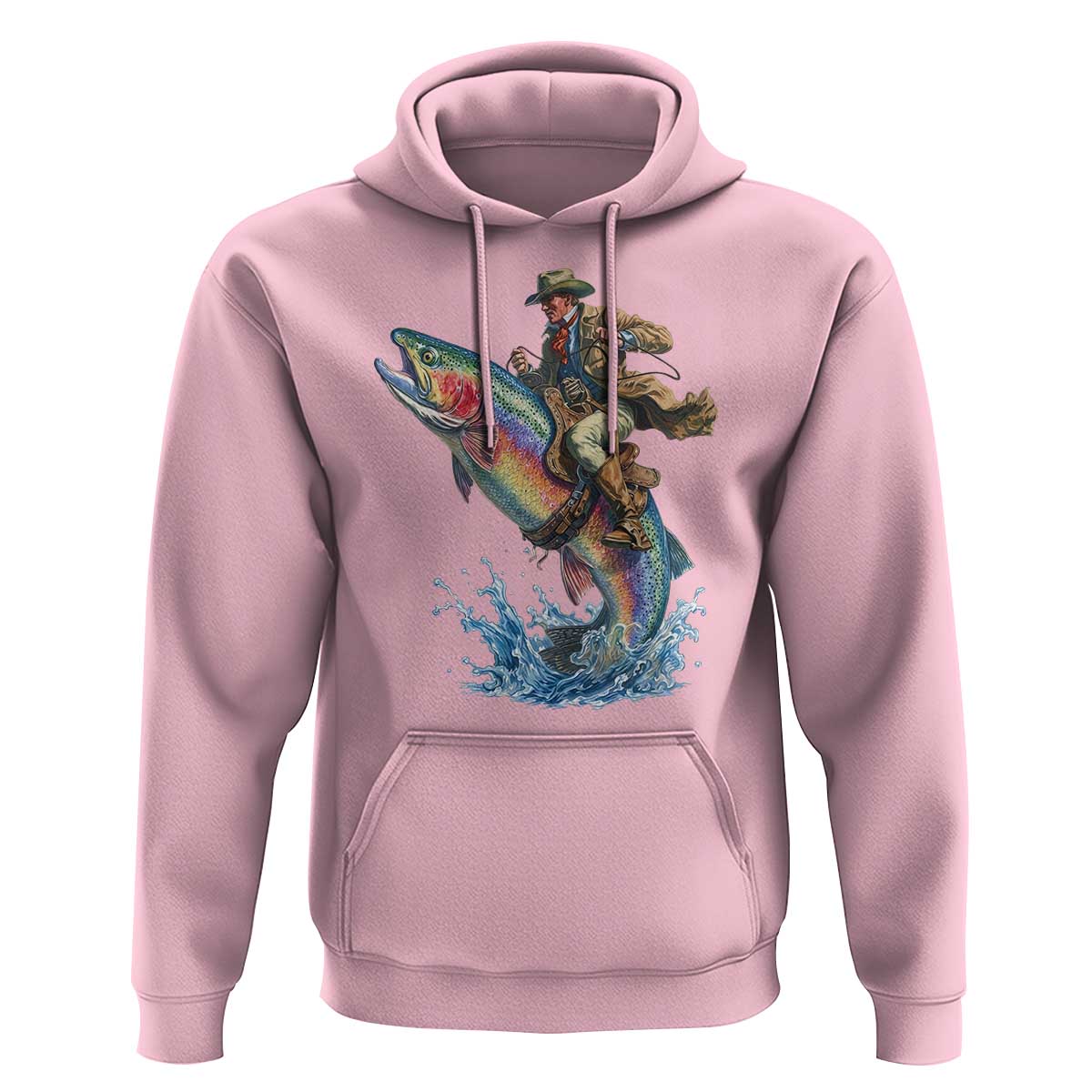 Vintage Cowboy Riding Rainbow Trout Hoodie Funny Fishing Western Rodeo