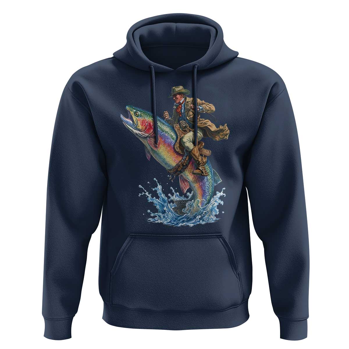 Vintage Cowboy Riding Rainbow Trout Hoodie Funny Fishing Western Rodeo