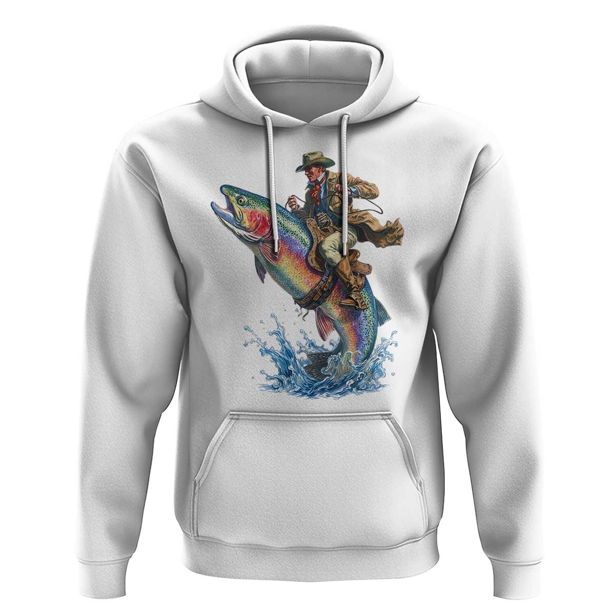 Vintage Cowboy Riding Rainbow Trout Hoodie Funny Fishing Western Rodeo