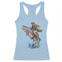 Vintage Cowboy Riding Rainbow Trout Racerback Tank Top Funny Fishing Western Rodeo