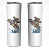 Vintage Cowboy Riding Rainbow Trout Skinny Tumbler Funny Fishing Western Rodeo