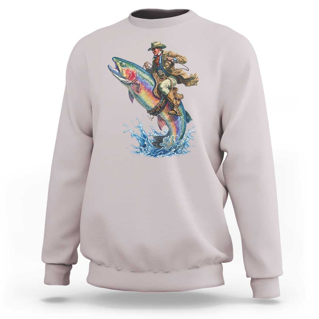 Vintage Cowboy Riding Rainbow Trout Sweatshirt Funny Fishing Western Rodeo