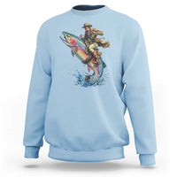 Vintage Cowboy Riding Rainbow Trout Sweatshirt Funny Fishing Western Rodeo