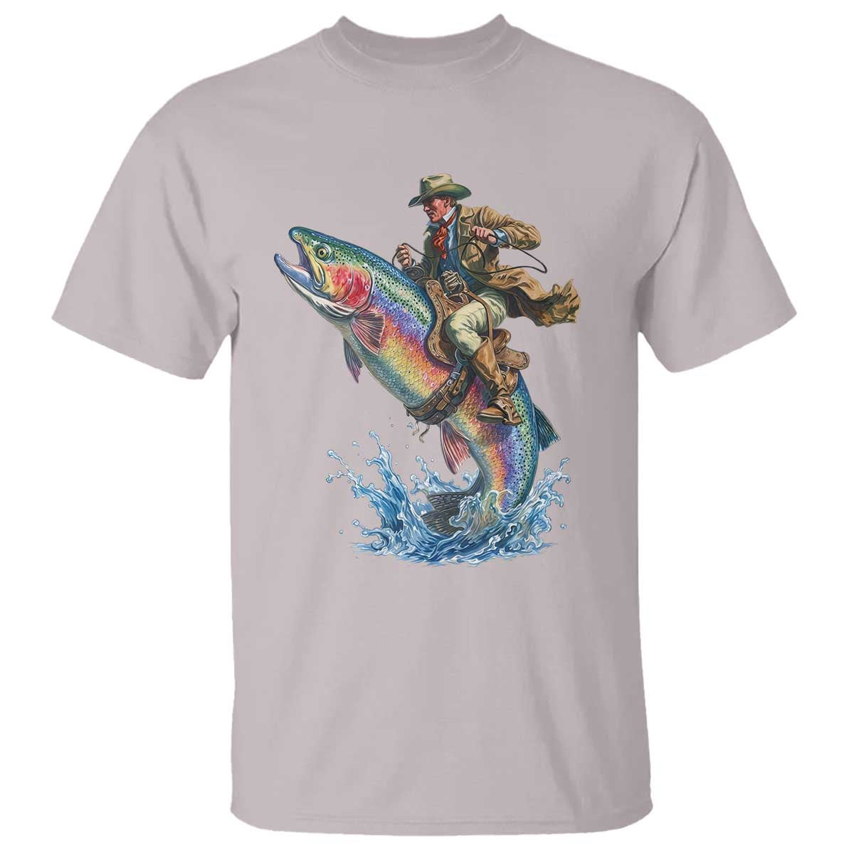 Vintage Cowboy Riding Rainbow Trout T Shirt Funny Fishing Western Rodeo