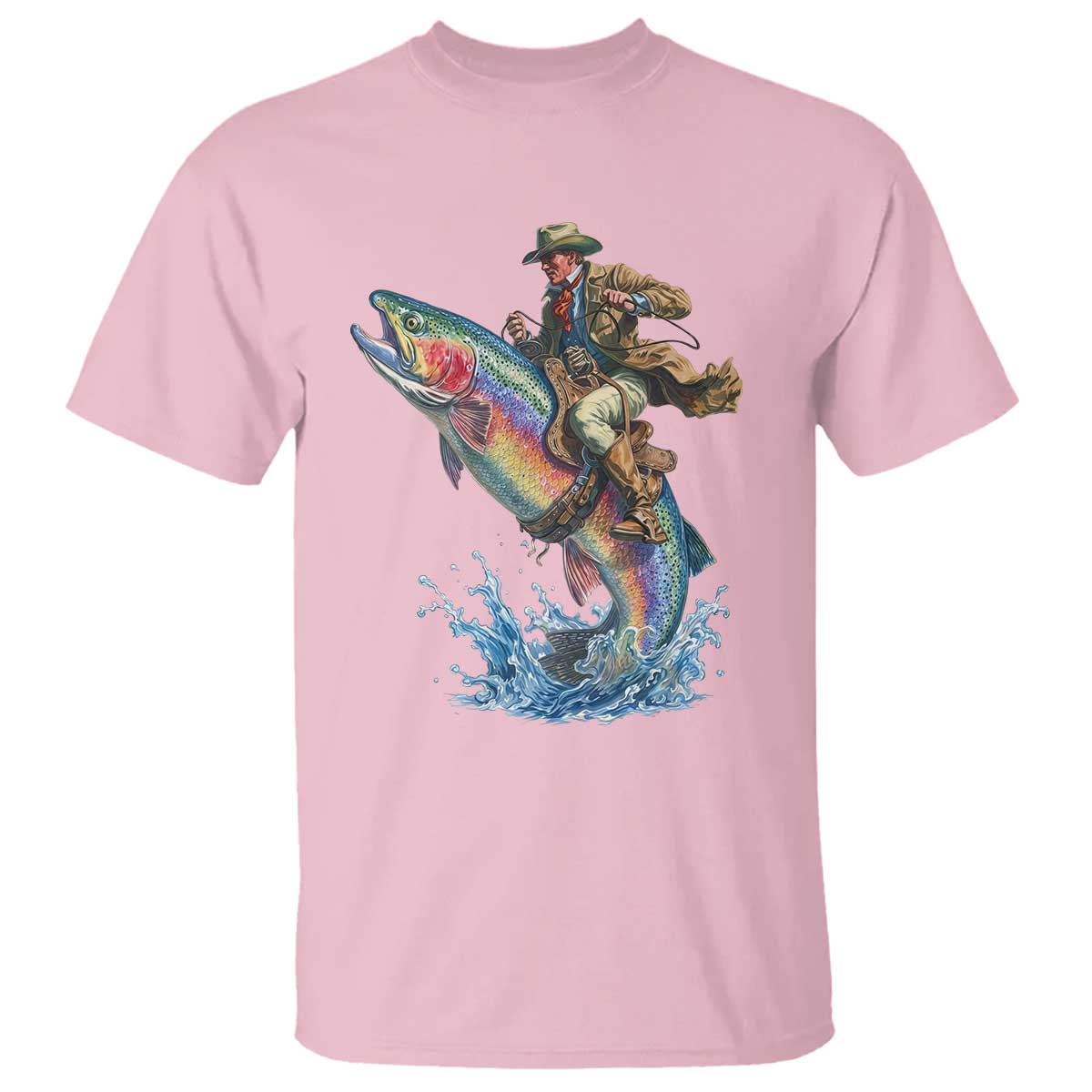 Vintage Cowboy Riding Rainbow Trout T Shirt Funny Fishing Western Rodeo