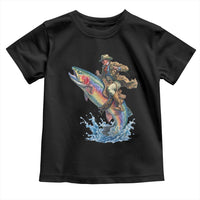 Vintage Cowboy Riding Rainbow Trout Toddler T Shirt Funny Fishing Western Rodeo