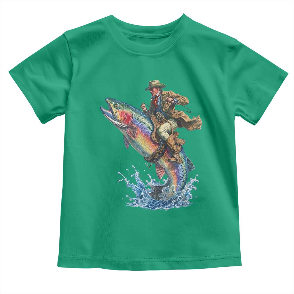 Vintage Cowboy Riding Rainbow Trout Toddler T Shirt Funny Fishing Western Rodeo