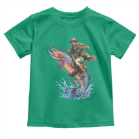 Vintage Cowboy Riding Rainbow Trout Toddler T Shirt Funny Fishing Western Rodeo