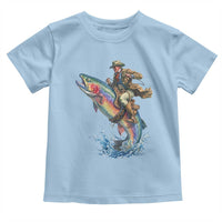 Vintage Cowboy Riding Rainbow Trout Toddler T Shirt Funny Fishing Western Rodeo