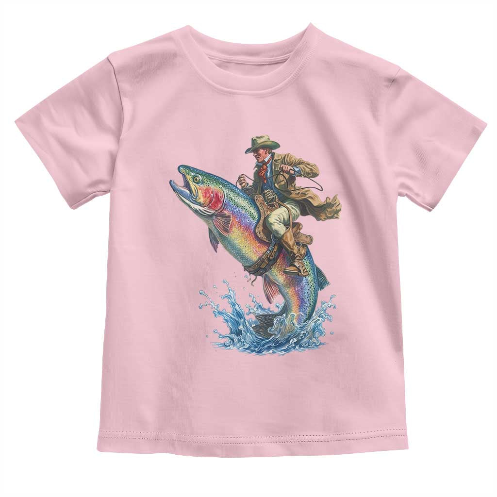 Vintage Cowboy Riding Rainbow Trout Toddler T Shirt Funny Fishing Western Rodeo