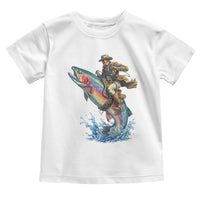 Vintage Cowboy Riding Rainbow Trout Toddler T Shirt Funny Fishing Western Rodeo
