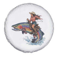 Vintage Cowgirl Riding Rainbow Trout Spare Tire Cover Funny Fishing Western Rodeo