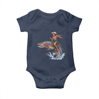 Vintage Cowgirl Riding Rainbow Trout Baby Onesie Funny Fishing Western Rodeo
