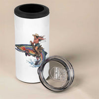 Vintage Cowgirl Riding Rainbow Trout 4 in 1 Can Cooler Tumbler Funny Fishing Western Rodeo