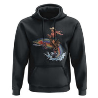 Vintage Cowgirl Riding Rainbow Trout Hoodie Funny Fishing Western Rodeo