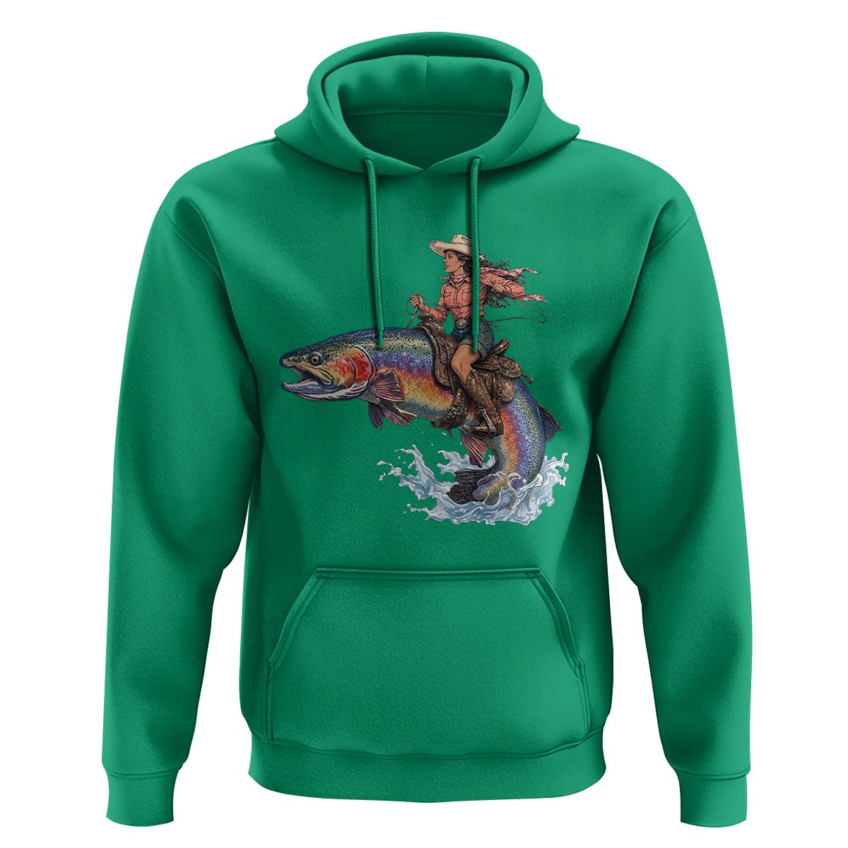 Vintage Cowgirl Riding Rainbow Trout Hoodie Funny Fishing Western Rodeo