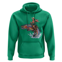 Vintage Cowgirl Riding Rainbow Trout Hoodie Funny Fishing Western Rodeo