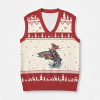 Vintage Cowgirl Riding Rainbow Trout V-Neck Knit Sweater Vest Funny Fishing Western Rodeo