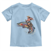 Vintage Cowgirl Riding Rainbow Trout Toddler T Shirt Funny Fishing Western Rodeo