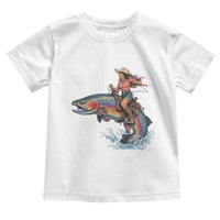 Vintage Cowgirl Riding Rainbow Trout Toddler T Shirt Funny Fishing Western Rodeo