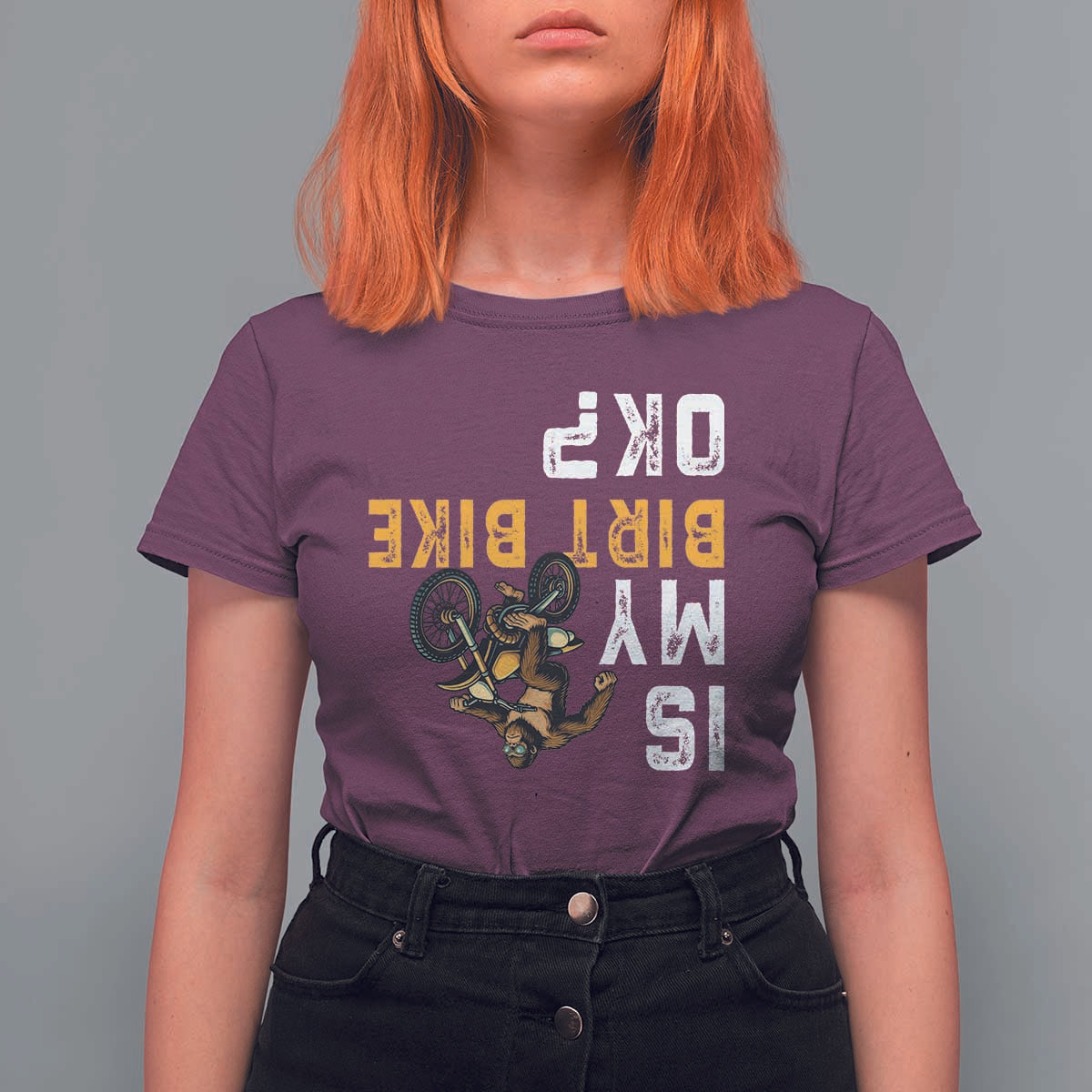 Funny Bigfoot Sasquatch Biker T Shirt For Women Is My Dirt Bike OK - Wonder Print Shop