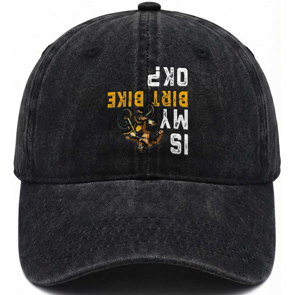 Funny Bigfoot Sasquatch Biker Washed Cotton Baseball Cap Is My Dirt Bike OK