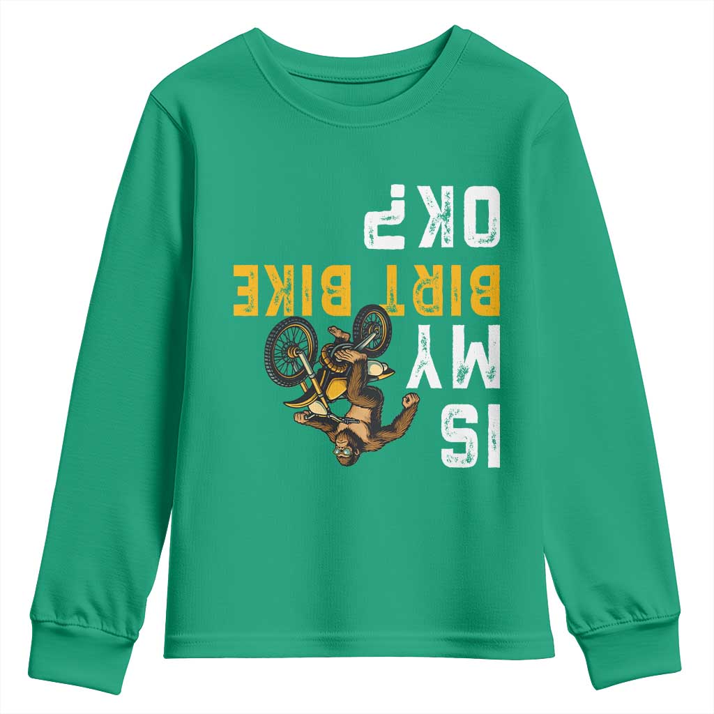 Funny Bigfoot Sasquatch Biker Youth Sweatshirt Is My Dirt Bike OK - Wonder Print Shop