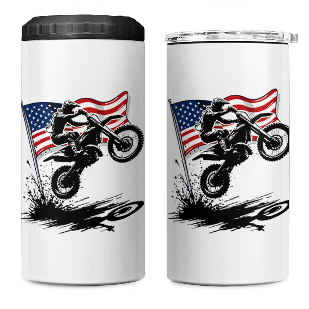 Dirt Bike American Flag Motocross 4 in 1 Can Cooler Tumbler